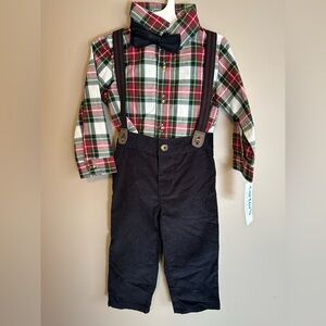 Carter's Kids Plaid Shirt and Black Suspender Pants Set 18m